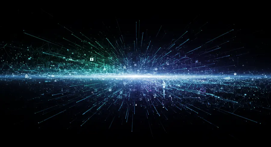 Abstract visualization of advanced cryptographic techniques and secure data processing